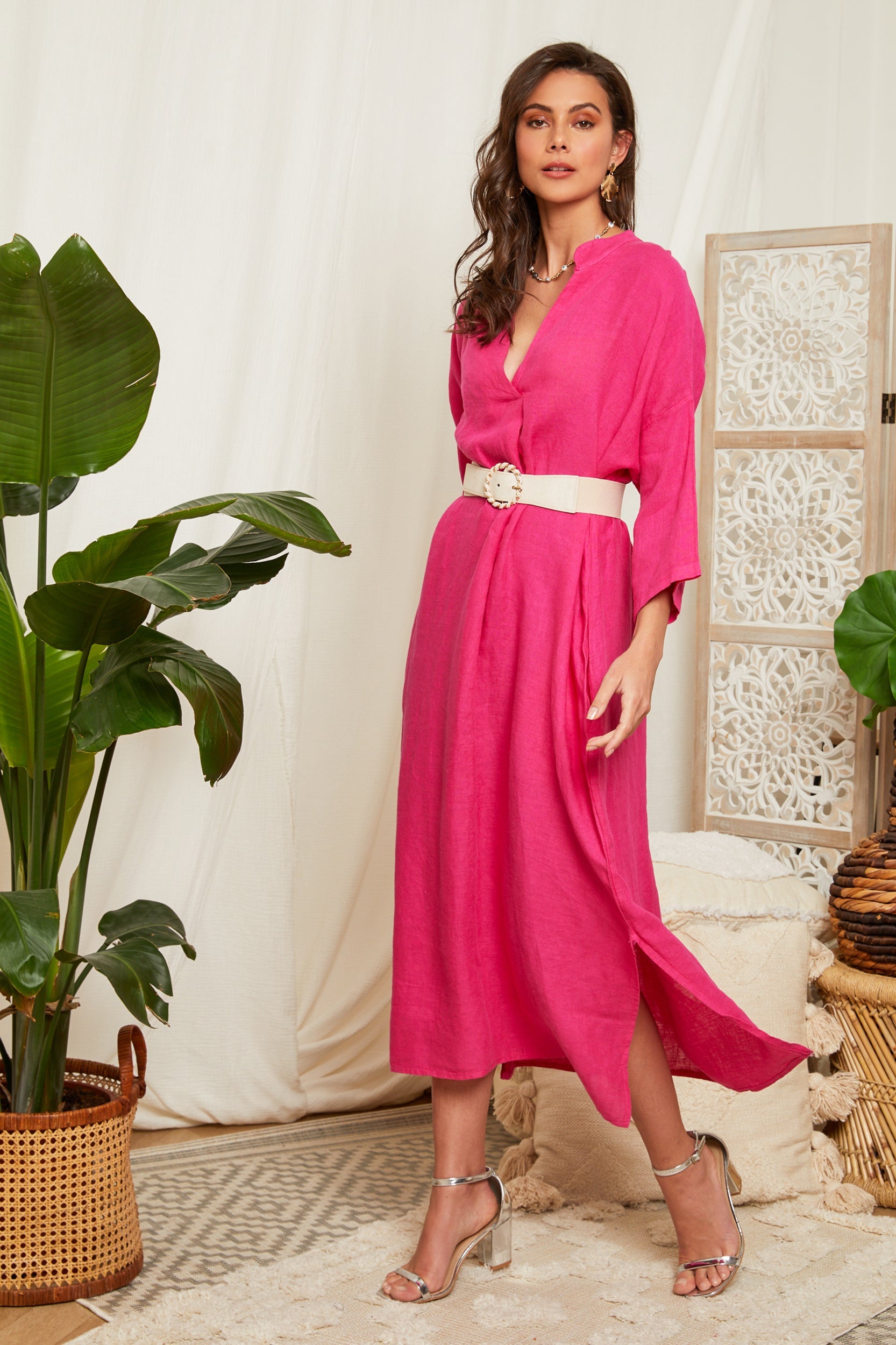 Vestido Fucsia - VESTIDOS y FALDAS Mujer Around Linen