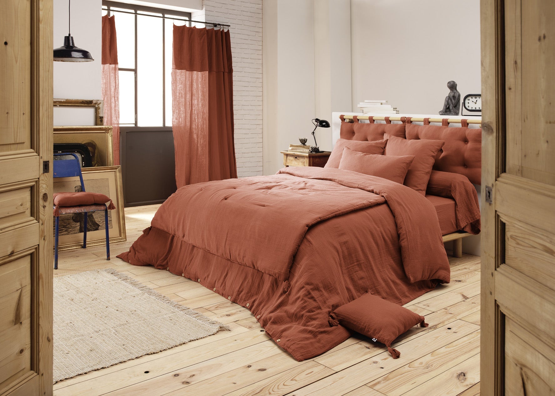 Cotton Gauze Bolster Case 85 X 185 Cm Gaia Terracotta - The Butterfly Effect - The Bradery
