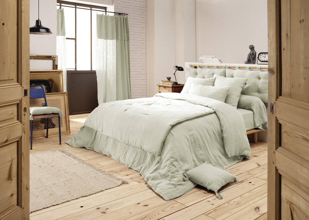 Taie De Traversin Gaze De Coton 85 X 185 Cm Gaia Vert D'Eau - L'Effet Papillon - The Bradery
